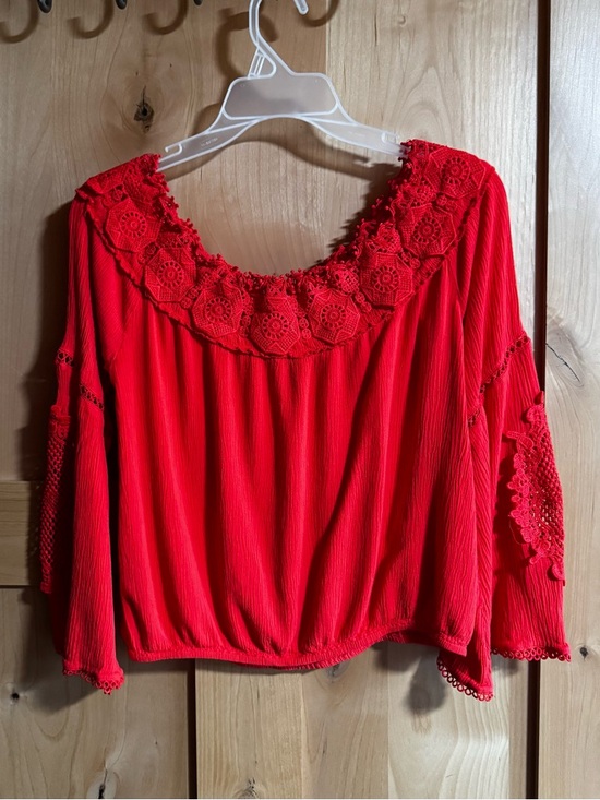 Guess Red Crochet-Trim Peasant Blouse - Picture 2 of 6